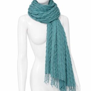 Charlie Paige Teal Textured Wrap Scarf with Fringe